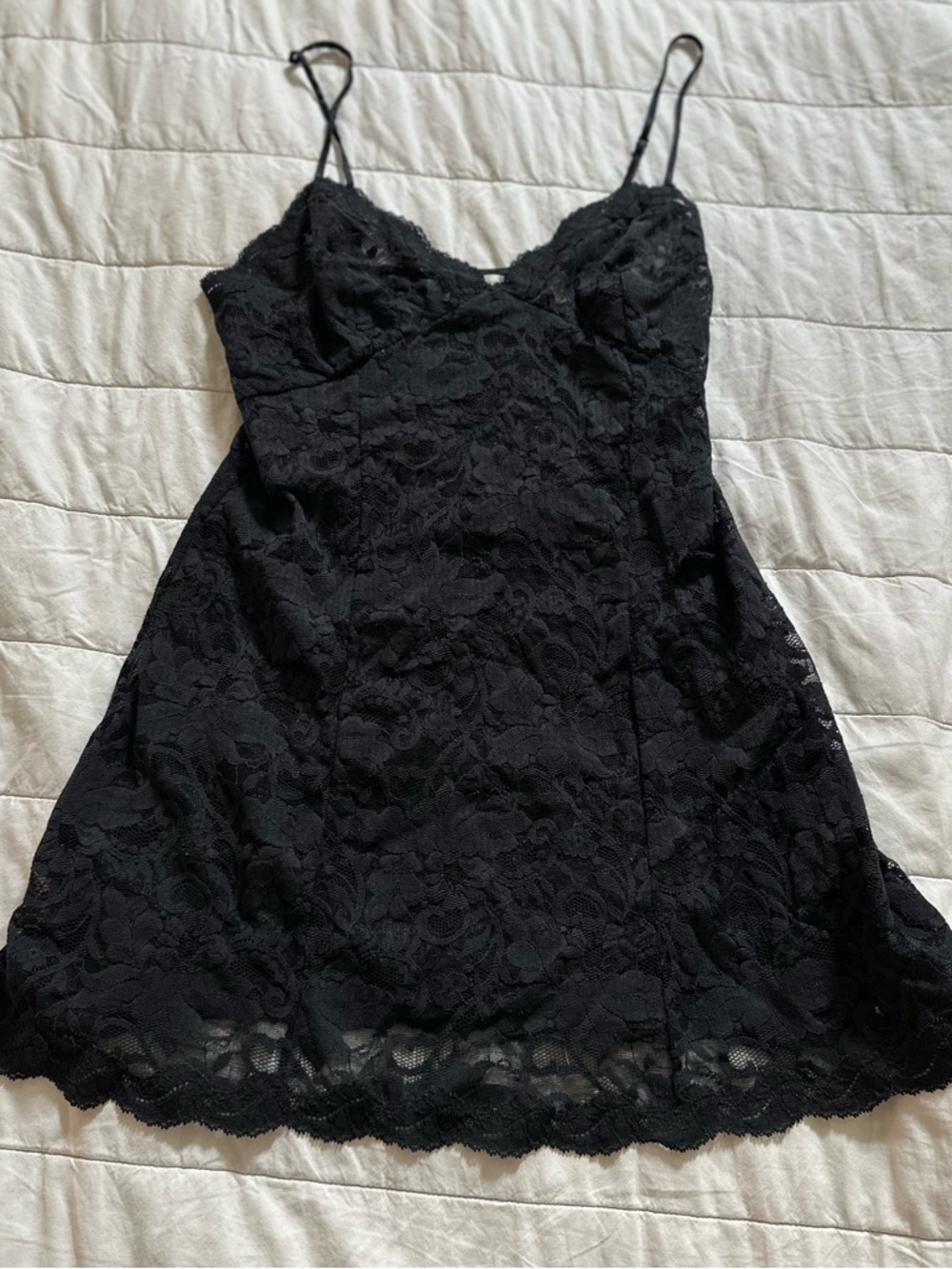 Vintage Victoria's Secret Black Lace Chemise Slip with Spaghetti Straps
